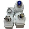 Image 1 : 4 Natural Gemstone & Crystal Rings Stamped .925 (Moonstone, Lapis, Crystal & More) Widest ring face