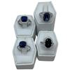 Image 1 : 4 Deep Blue & Clear Crystal Rings Stamped .925 - Appear to be new - Widest ring face is 18mm * Total