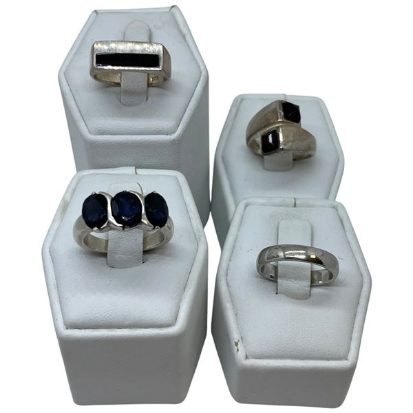 4 Gemstone Rings Stamped .925 - Widest ring face is 15 mm * Total weight: 20 grams