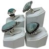 Image 2 : 4 New Rings * all stamped .925 * (Turquoise, Amazonite, Banded Agate & Guatemalan Jade)  Longest rin