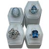 Image 1 : 4 Blue Topaz Crystal Ring Stamped .925 - Widest ring face is 20 mm * Total weight: 18 grams