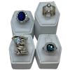 Image 1 : 4 CZ, Blue Topaz & Clear Crystal Rings Stamped .925 - Widest ring face is 25 mm * Total weight: 26 g