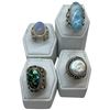 Image 1 : 4 Natural Gemstone, Abalone & Mother-of- Pearl Rings Stamped .925 - Widest ring face is 29 mm * Tota