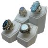 Image 2 : 4 Natural Gemstone, Abalone & Mother-of- Pearl Rings Stamped .925 - Widest ring face is 29 mm * Tota