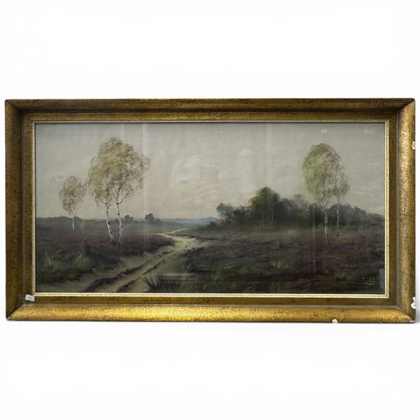 Vintage Moody Landscape with Birch Trees - Signature could be P. Tox (Frame is 19" x 35")