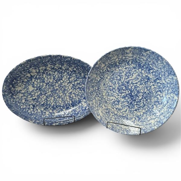 2 Vintage Ceramic Spongeware Deep Serving Dishes (Oval dish is  3" deep x 19" x 14")