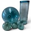 Image 3 : 1 Large 11" Glass Fish Float & Glass Vase with Four 3" Small Floats