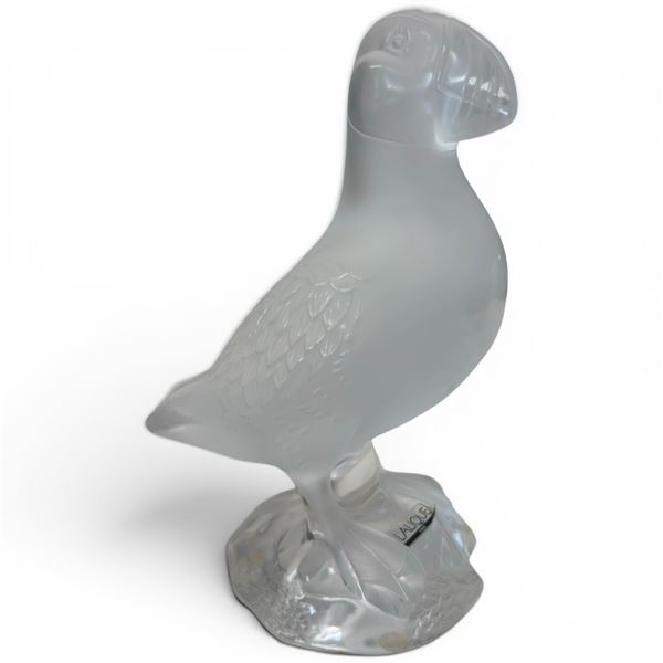 Lalique Frosted Crystal "Puffin" Figurine with Polished Crystal Base - Signed Lalique France 11741 -
