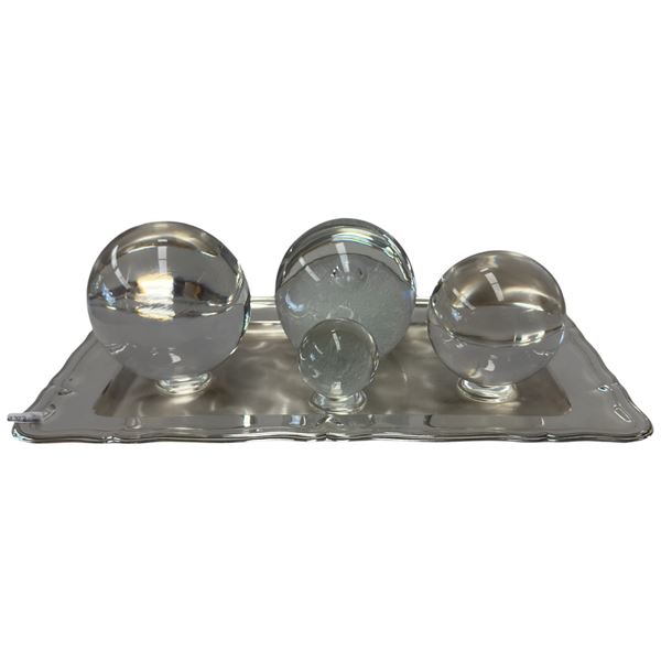 Signed Timo Sarpaneva "Claritas" Mist Ball (Iittala Finland) and 3 Other Crystal  Balls on Silver Pl