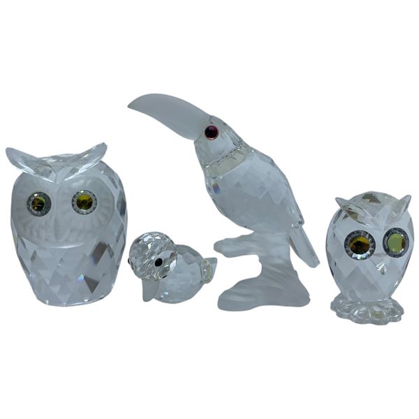 4 Swarovski Crystal Miniature Bird Figurines  - Tallest is 3"