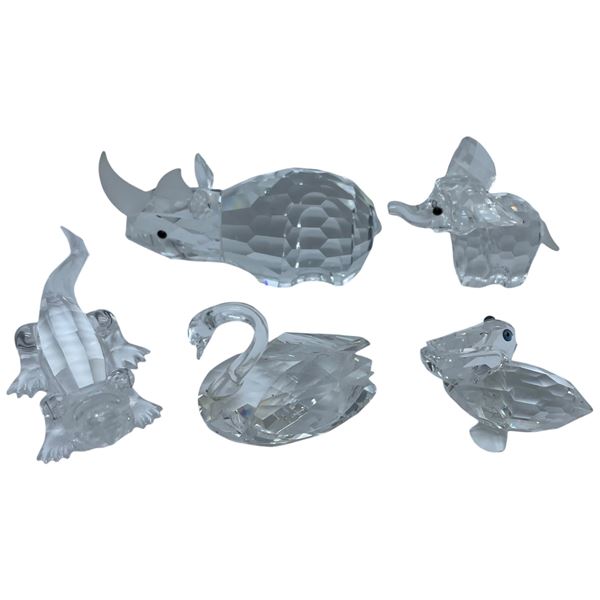 5 Swarovski Crystal Figurines - Rhino is 2.5" Long x 1.5" Tall