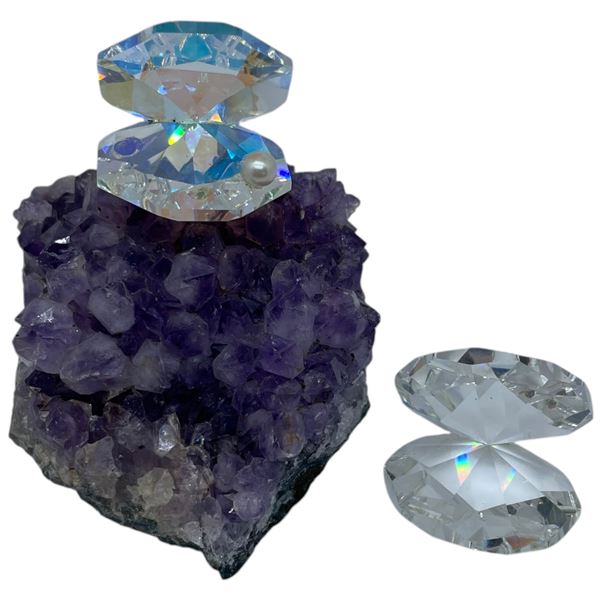 2 Swarovski Crystal Oysters with Amethyst - Crystal Shell on Amethyst is 2" x 3" x 2.5" tall