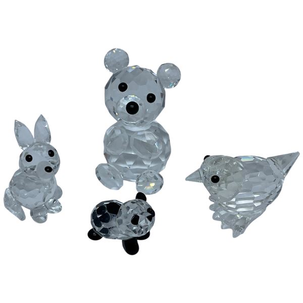 3 Swarovski & 1 Other Crystal Figurines - Bear is 2" tall