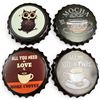 Image 1 : 4 New Metal 16" Bottle Cap Novelty Signs (Owl, Mocha, & 2 Coffee Themed)