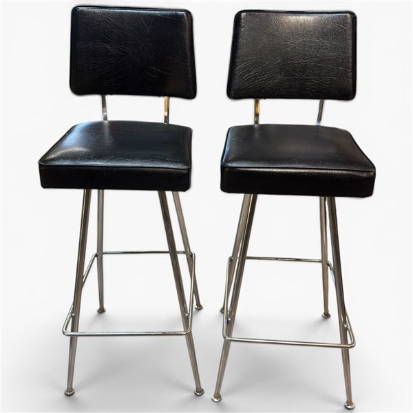 Pair of Black Leatherette 29" Bar Stools with Metal Legs