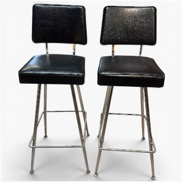 Pair of Black Leatherette 29" Bar Stools with Metal Legs