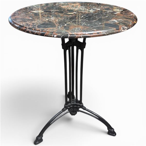 Marble Topped Bistro Table with Black Cast Iron Legs (24" diameter x 29" tall)