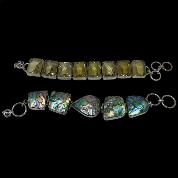 2 Wide Toggle Bracelets Stamped .925 (Abalone & Citrine Crystal) Both are 1" wide