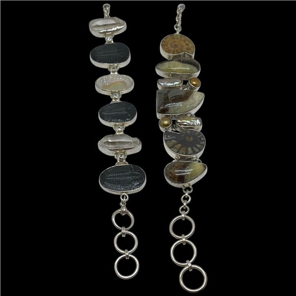 2 Toggle Bracelets Stamped .925 (Natural Gemstones, Druzy, Ammoltie and Crystals) - Widest bracelet 