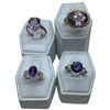 Image 1 : 4 Amethyst Crystal Rings Stamped .925 - Widest ring face is 25 mm * Total weight: 22 grams
