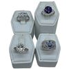 Image 1 : 4 Amethyst, Sapphire & Crystal Rings Stamped .925 - Widest ring face is 14 mm * Total weight: 16 gra