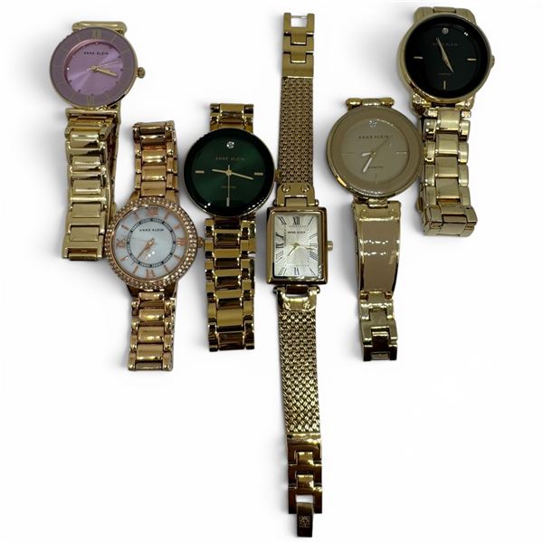 6 Anne Klein Gold-Tone Wrist Watches - Like New  - Largest Face is 34mm