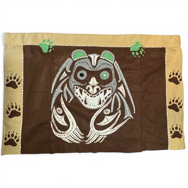 Original Paul Johnny "Bear" Button Blanket Wall Hanging -  Hand Stitched Flannel (45" x 70" - includ