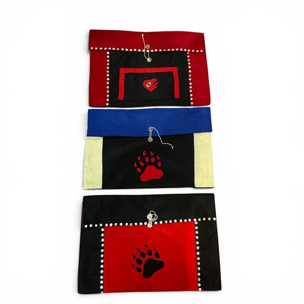 3 Original Paul Johnny Button Blanket Pouches -  Hand Stitched Flannel (19" x 27"each - includes COA