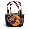 Image 1 : Original Paul Johnny Wearable Art Tote Bag (Hand Stitched Flannel & Denim- First Nations Design (13"