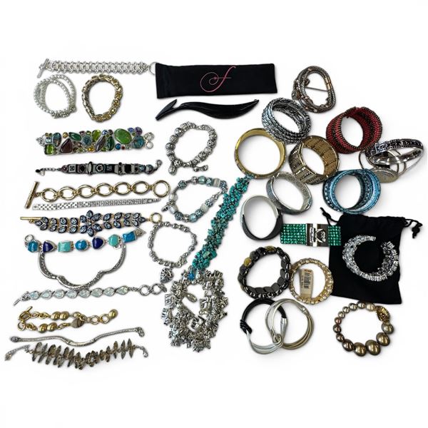30 Good Quality Bracelets - Majority are Like-New - Variety of Materials -1 Tray and 1 Sorting Conta