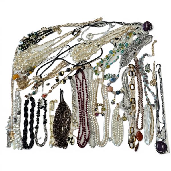 35 Good Quality Necklaces  - Majority are Like-New - Variety of Materials -2 Sorting Container - App