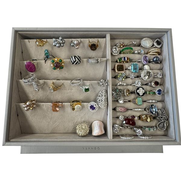 60 Quality Fashion Rings in Glass Topped Box (Variety of Materials)