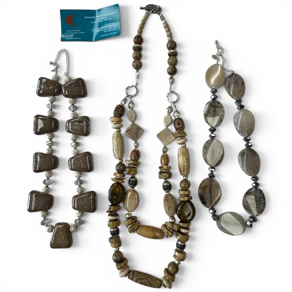 3 Hand Crafted Statement Necklaces from Yukon Craftsmen - Longest is 32" (Materials include Silver C