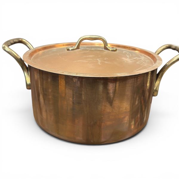 1981 Coventry Copper 5 Litre Lidded Pot with Brass Handles - 2.5mm thick, nickel lined, made in Mont