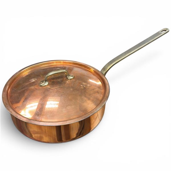 1981 Coventry Copper 24cm Deep Lidded Sautee Pan with Brass Handles - 2.5mm thick, nickel lined, mad