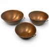 Image 1 : Set of 3 Copper Mixing Bowls with Brass Rings for Hanging (Largest is 12" Diameter X 6" Deep)