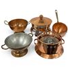 Image 1 : 5 Piece Group of Copper Kitchenware - Chafing Dish & Fondue Base, Round Bottom Double Boiler Pot & C