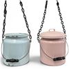 Image 1 : 2 Vintage Enameled Farmhouse Pails on Chains - Great for hanging planters (10" tall x 9" diameter)