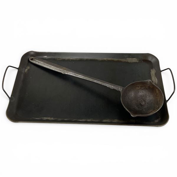 Vintage Cast Ladle on Griddle Tray (Handle of Ladle is 14", Griddle Tray is 12" X 20")