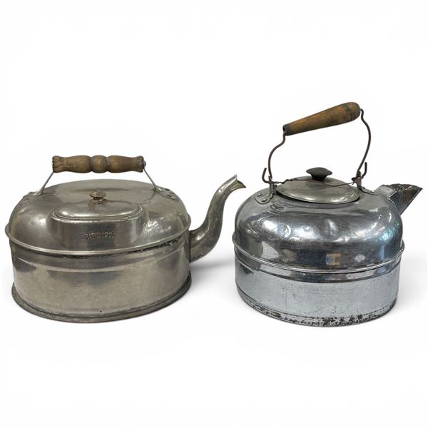 2 Vintage Stove Top Tea Kettles with Wood Handles