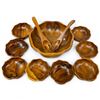 Image 1 : Mid-Century Modern Monkey-Pod Wood Salad Bowl Set  by Alii Hawaii - Complete with Large Bowl, 8 Sing