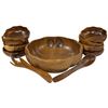 Image 2 : Mid-Century Modern Monkey-Pod Wood Salad Bowl Set  by Alii Hawaii - Complete with Large Bowl, 8 Sing
