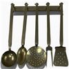 Image 1 : Vintage Brass Heavy Duty Kitchen Utensil Set on Hanging Rail (Ladle, Skimmer, Serving Fork, Spatula