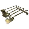 Image 2 : Vintage Brass Heavy Duty Kitchen Utensil Set on Hanging Rail (Ladle, Skimmer, Serving Fork, Spatula