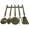 Image 3 : Vintage Brass Heavy Duty Kitchen Utensil Set on Hanging Rail (Ladle, Skimmer, Serving Fork, Spatula