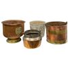 Image 1 : 3 Copper & Brass and 1 Art Pottery Planters (Largest is: 10" tall x 12" diameter)