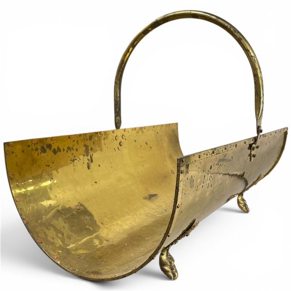 Vintage Brass Fireplace Wood Holder with Feet