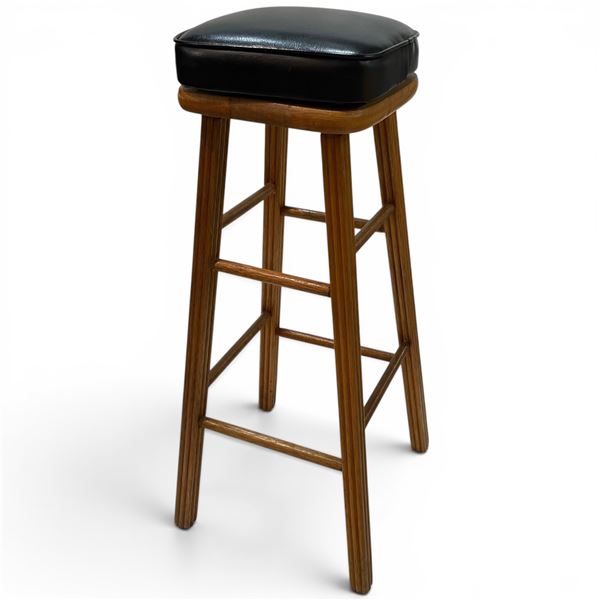 Wood Stool with Vegan Leather Top - 32" Tall