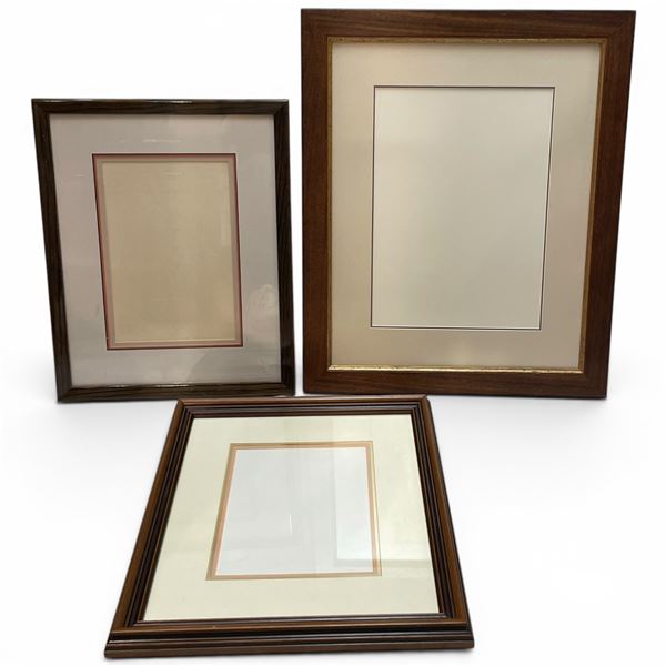 3 Wood Picture Frames with Glass & Mats (largest exterior dimension: 20" x 25")