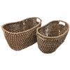 Image 2 : 2 Woven Water Hyacinth Baskets and 17" Diameter Wood Bowl